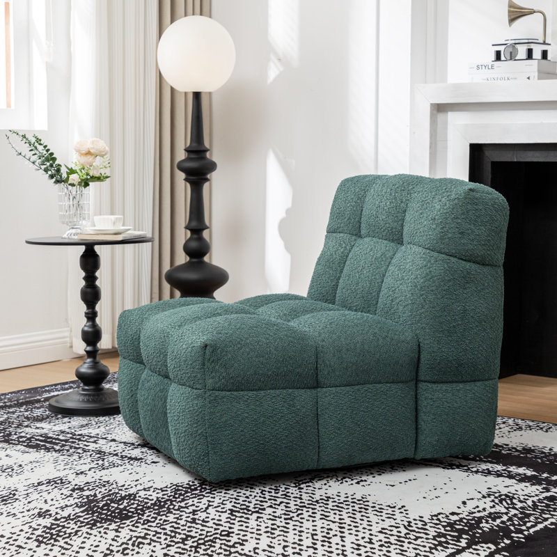 Avdul 28.5 Wide Armless Tufted Swivel Chair, Green