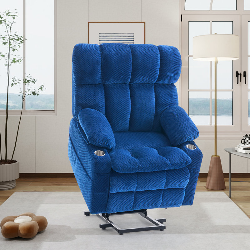 Adjustable Headrest Upholstered Power Lift Recliner With Massage And Heat Functions, Blue