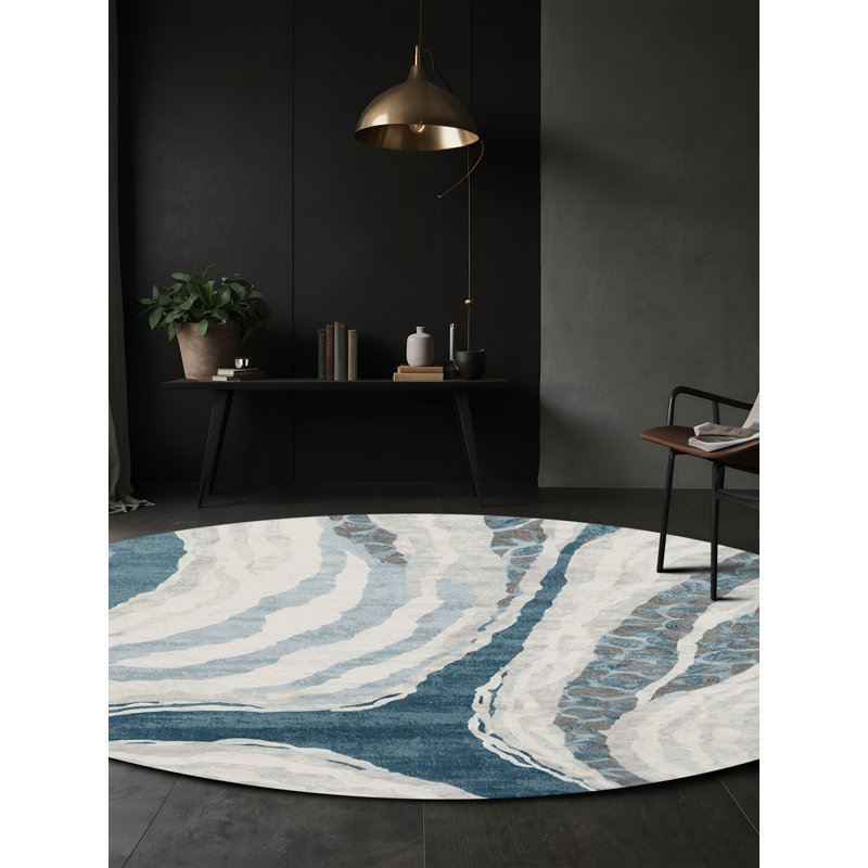 Machine Washable Grey Area Rug, Round 3'