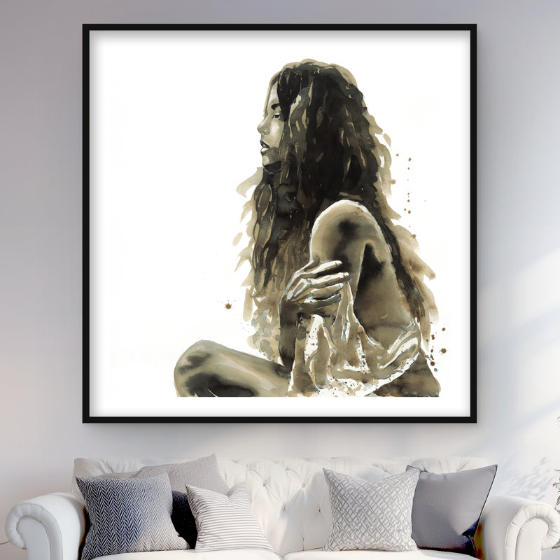 Femme en sépia - reproduction encadrée pour la décoration de chambre à coucher, Noir