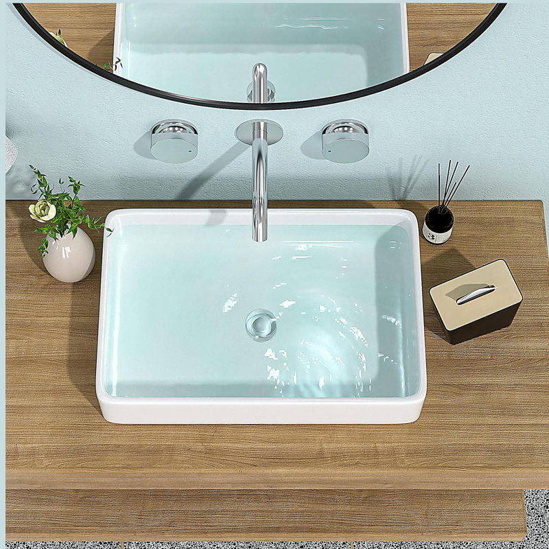24"x16" White Ceramic Rectangular Vessel Bathroom Sink