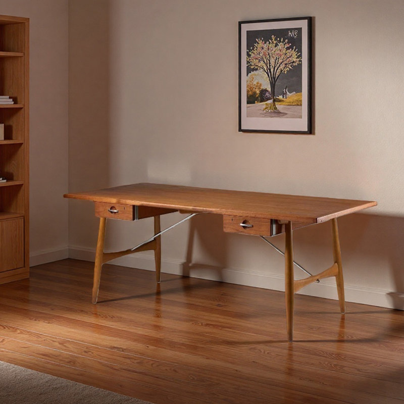 Bureau d'écriture en bois de frêne rétro, H 29,52 po x l 70,86 po x P 31,49 po