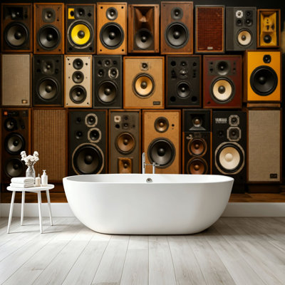 Peel and Stick Wallpaper Wall Mural Wall retro vintage style Music sound speakers Wall Art Self Adhesive and Removable