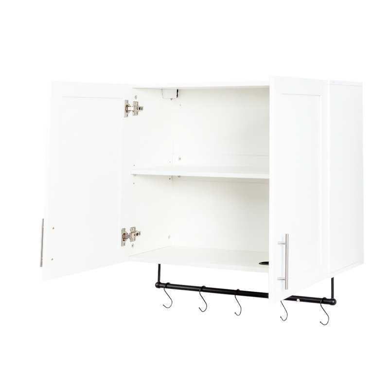 Over Toilet Storage Wall Cabinet - White, Adjustable Shelf, Towel Bar, 5 Hooks, 15mm Particle Board 3mm , 32.39*11.69*29.94in Bathroom Cabinet, Board, Bathroom, Kitchen, Decor