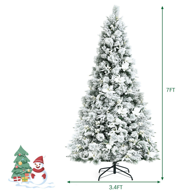 Arbre de Noël blanc réaliste pin floqué / givré, H 7 pi
