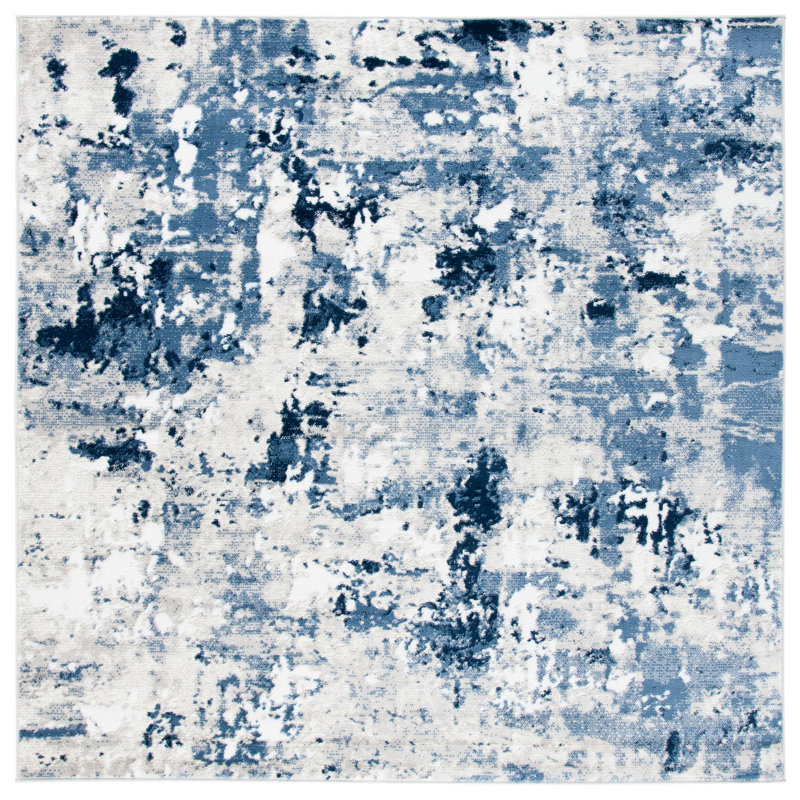 Acton Gray/Navy Area Rug, Square 6'7"