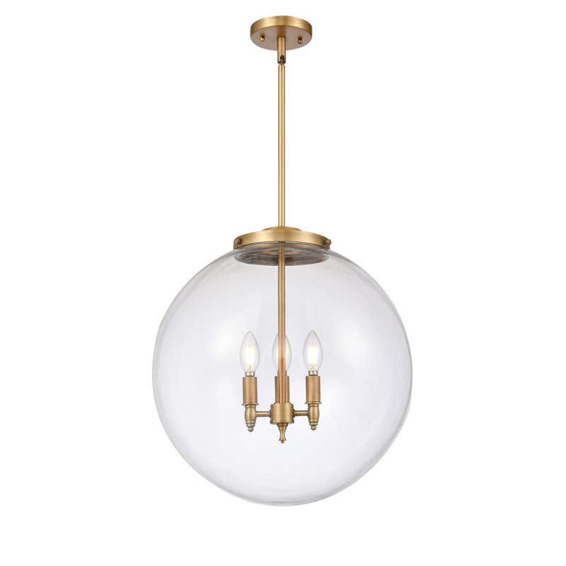 Luminaire suspendu sphère 3 lumières Frederick, H 19 po x l 18 po x P 18 po, Transparent, Laiton brossé