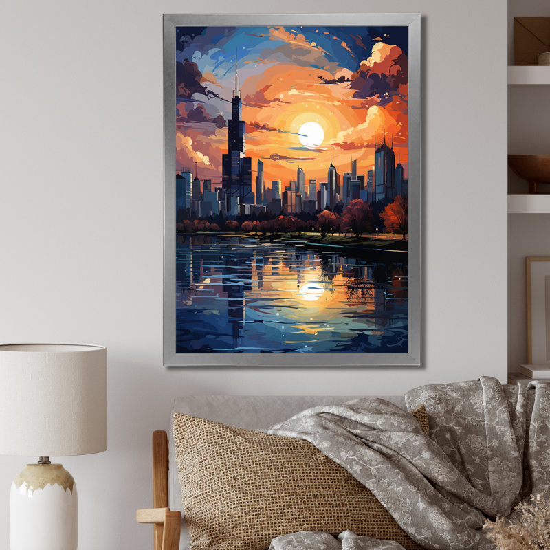 Chicago Popart III sur impression sur toile, Cadre photo argenté, H 32 po x l 24 po x P 1 po