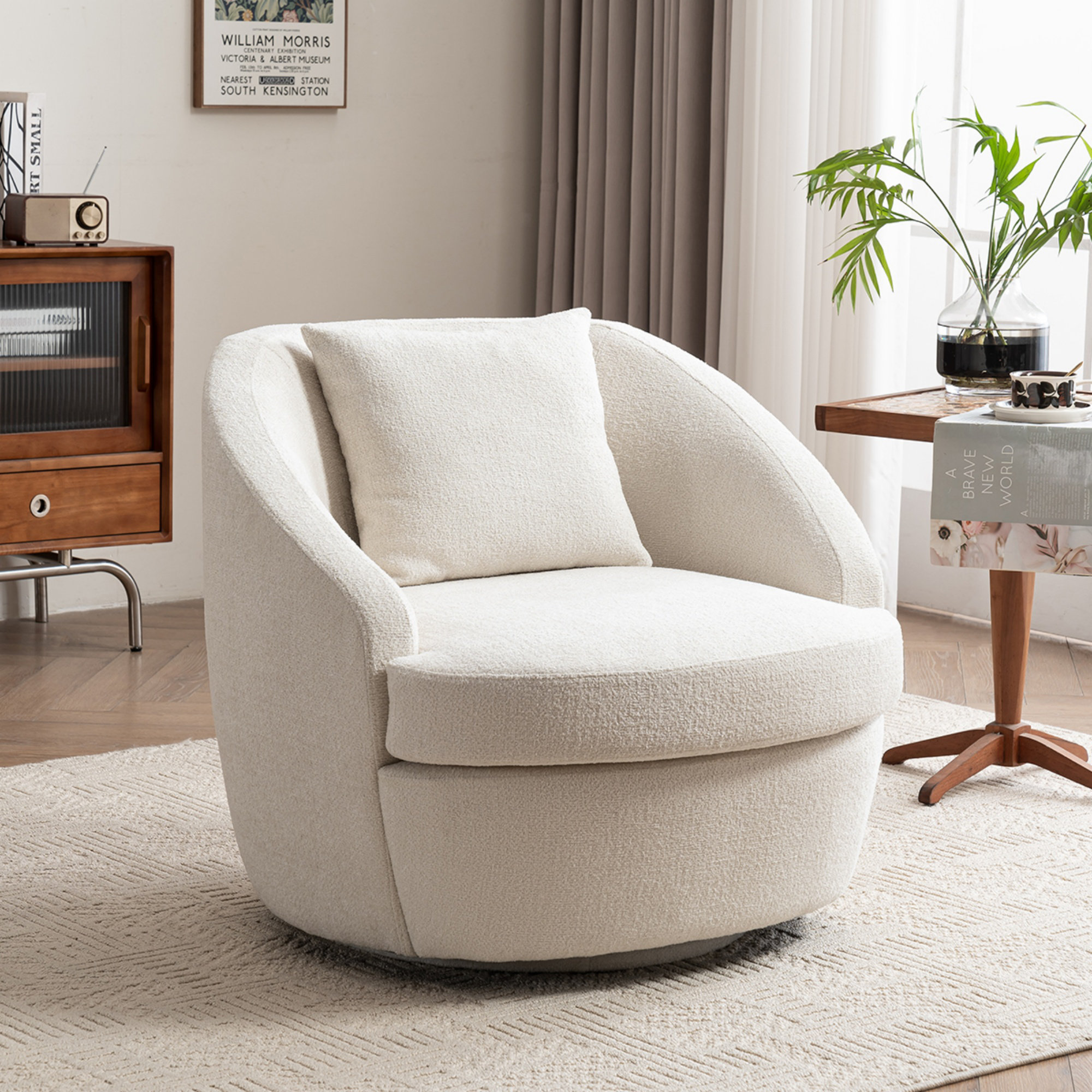 Latitude Run® Boucle Upholstered Accent Chair With Lumbar Pillow, Extra ...