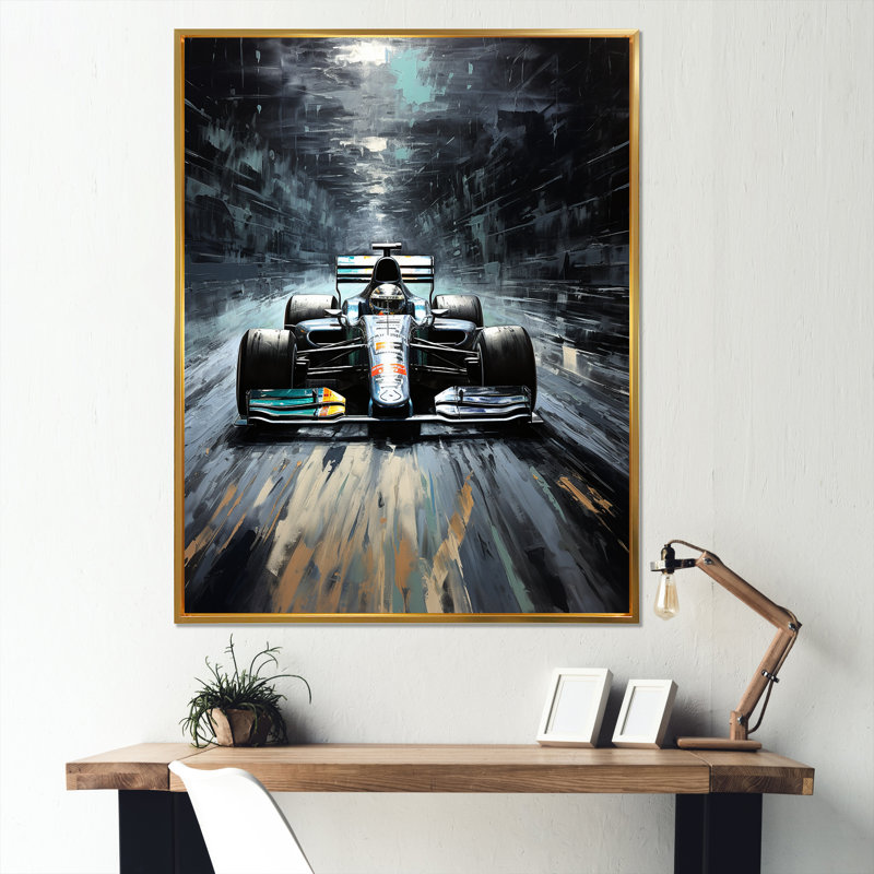 «Midnight Formule Car Race Track II», art mural, H 44 po x l 34 po x P 1,5 po, Cadre flottant doré