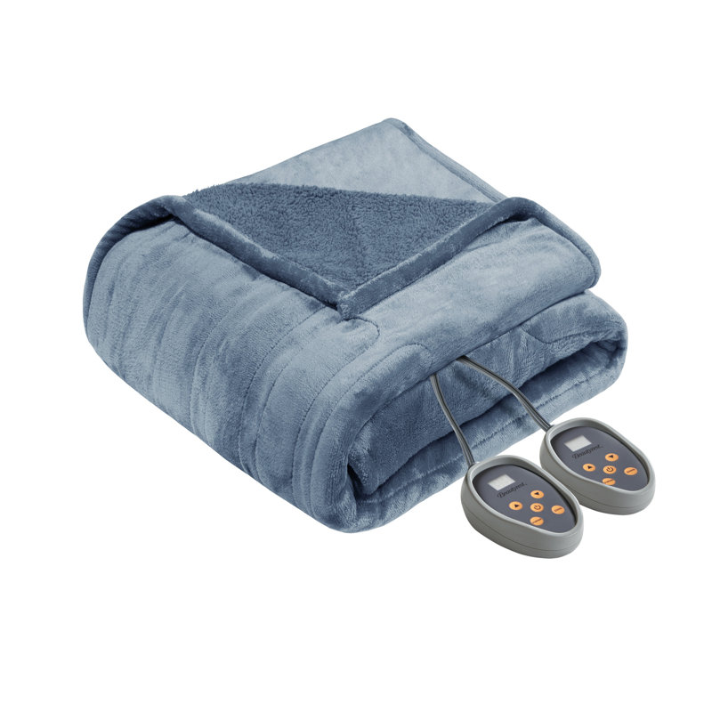 Twin Blue Reversible Plush Heated Blanket