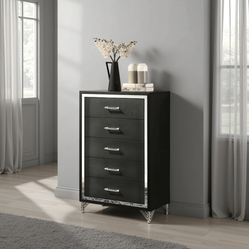 Commode de chambre à 5 tiroirs Lucia, Noir
