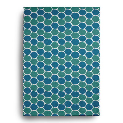 Tapis intérieur / extérieur en chenille tissé à la machine géométrique bleu