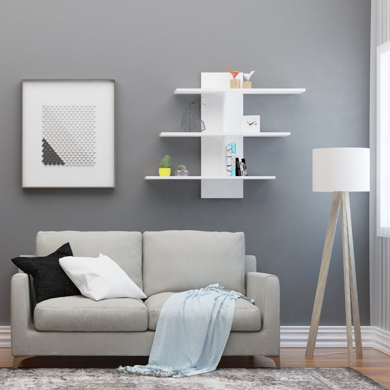Modern Wall Shelf, White, 43.7 x 35.4 x 7.9 inches | 100% Melamine Coated Particle Board, Thickness: 0.7 inches | Multiple Shelves, Wall-Mountable Design, Ideal for Home Decor & Storage, Stylish & Functional