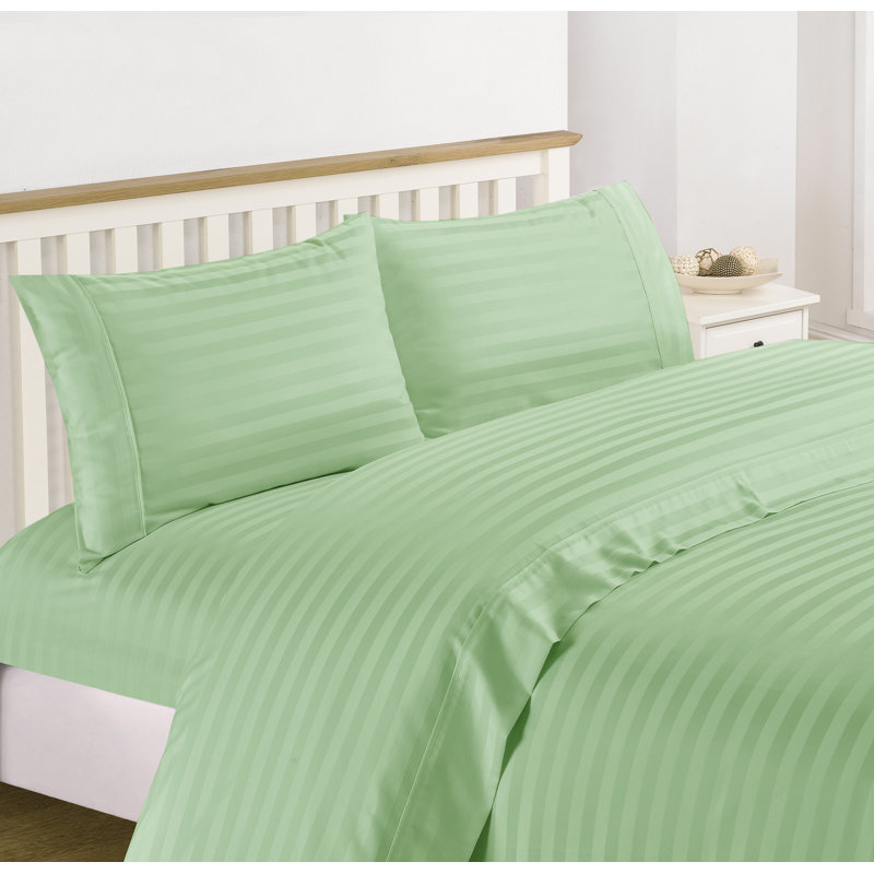 Hampton Egyptian Cotton Striped Sheet Set, Full Sheet Set with 2 Pillowcases, Sage