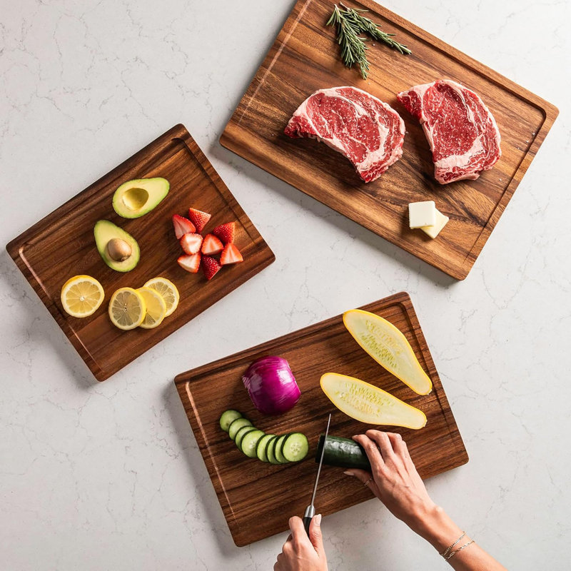 Ensemble de 3 planches à découper en bois de noyer pour la cuisine