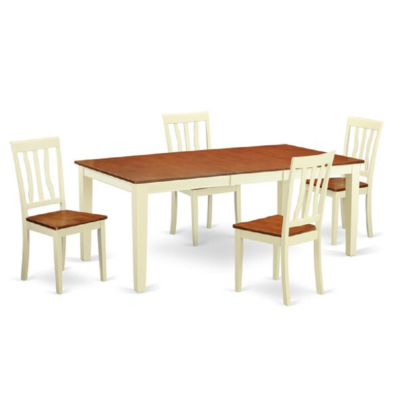 5 Piece Dining Room Furniture Set Includes a Rectangle Wooden Table with Butterfly Leaf and 4 Kitchen Dining Chairs, Buttermilk & Cherry