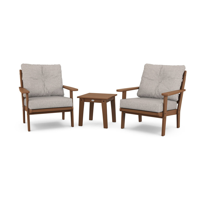 Lakeside 3-Piece Deep Seating Chair Set, Teak, Weathered Tweed