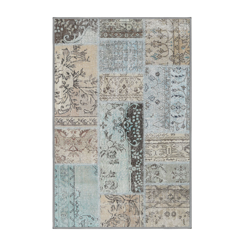 Beige/bleu/Tapis décoratif crème, Rectangle 2 pi x 3 pi