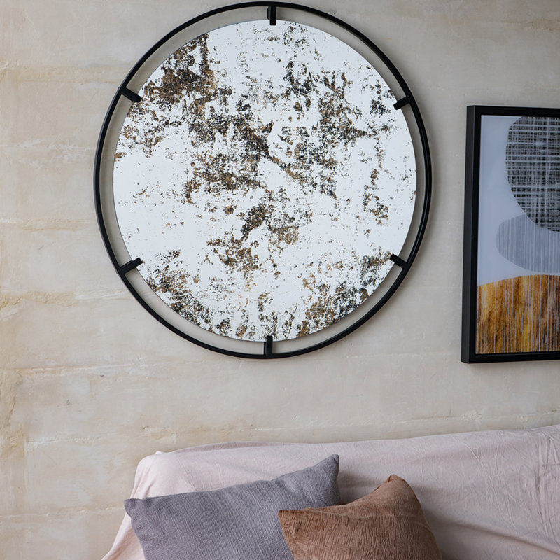 D31.5X0.5 "Miroir rond Theodor avec design industriel et cadre en métal pour la décoration murale