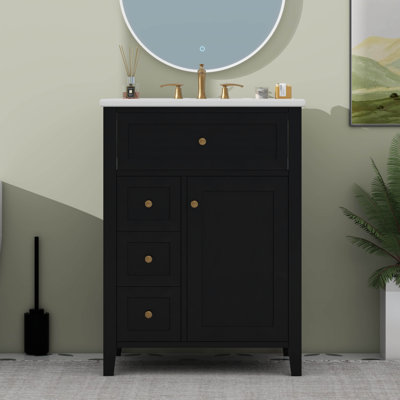 24" Bathroom Vanity With Sink, 3 Drawers & Cabinet With Adjustable Shelves