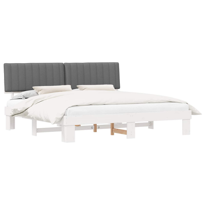 Solid Wood Bed Frame, 200 x 200cm, White/Light Grey