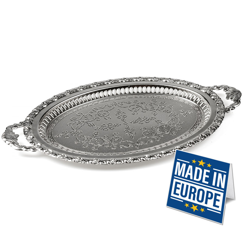 Crystalia Ottoman Style Serving Tray – Decorative Ellipse Metal Fancy Tray for Coffee, Tea, Desserts & Special Occasion