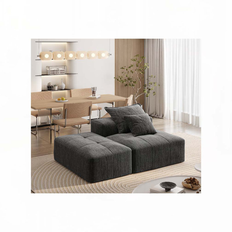 Modular Chenille Sectional Sofa with 2 Pillows, Black