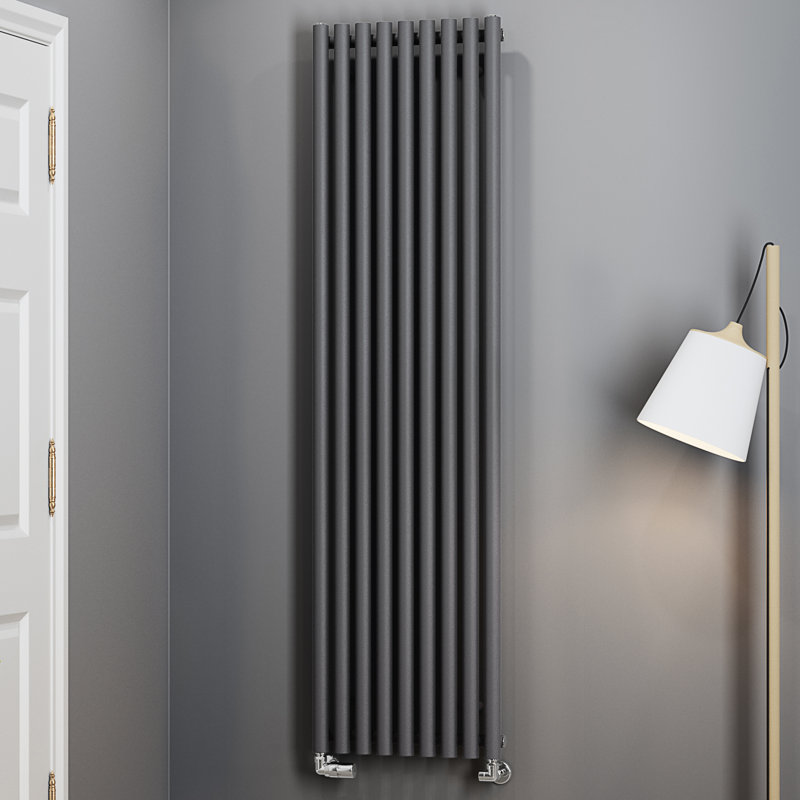 Rolo Room Cylindrical Bar Reversible Designer Radiator, Dark Grey, 1800mm H x 590mm W x 96mm D