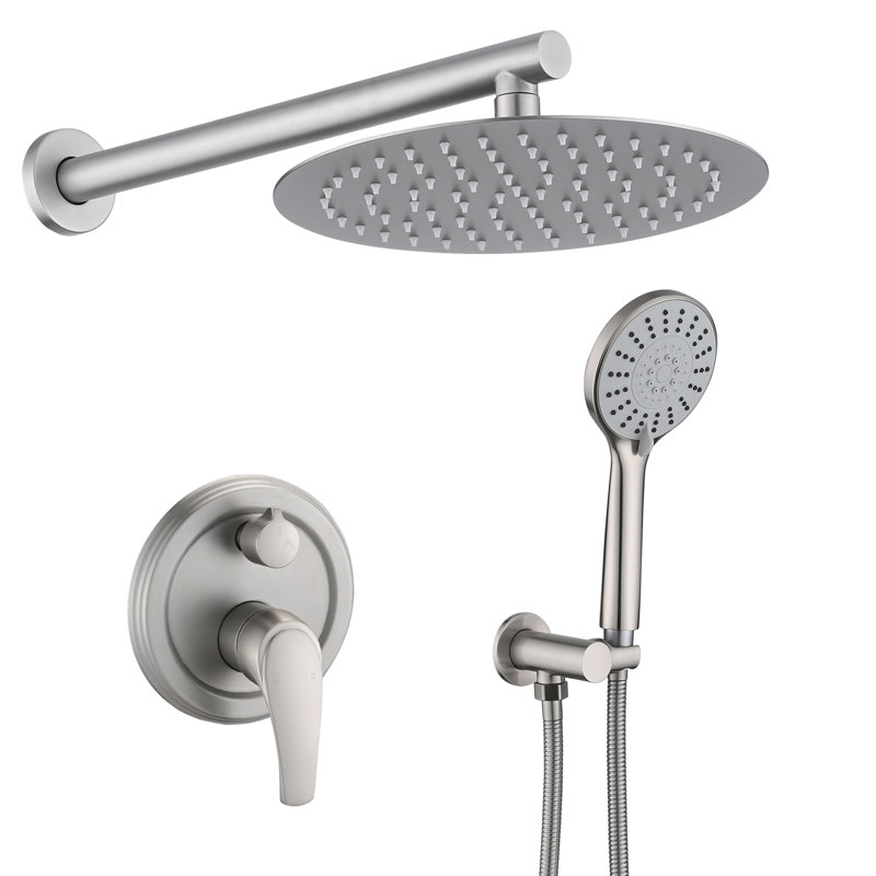 Douche avec tête de pluie haute murale de 10 pouces et 5 têtes de douche à main en acier inoxydable nickel brossé, fabrication