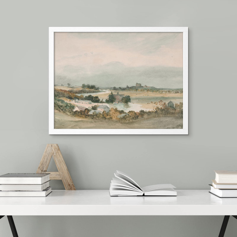 "Paysage champêtre" sur papier, Blanc, H 12 po x l 16 po
