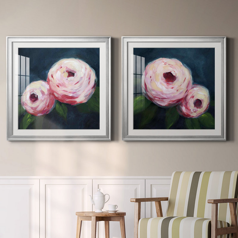 " Ethereal Blooms " 2 - Pieces, Silver Paper, 28" H x 28" W x 1" D, White