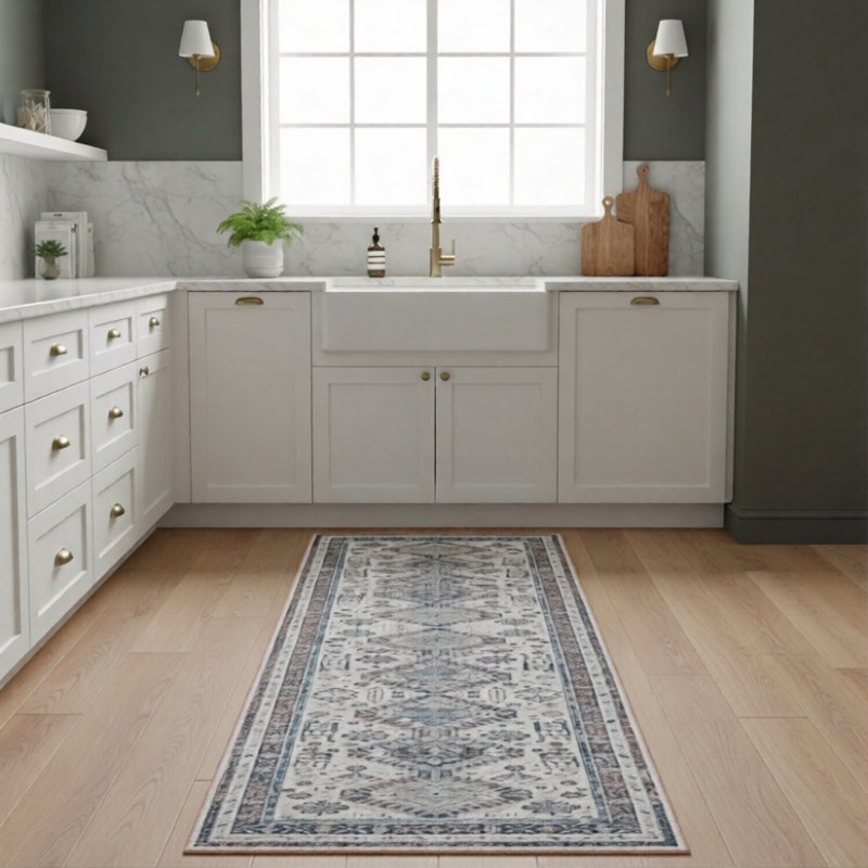 Glidewell Machine-Washable Vintage Boho Medallion Persian Area Rug, Runner 2'7" x 10'