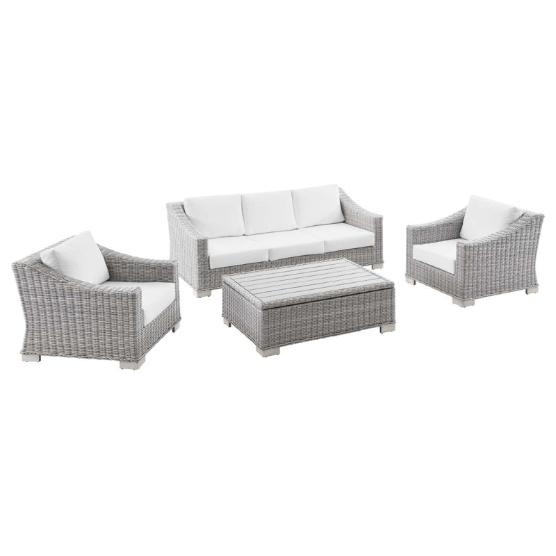 Modway Conway 4-Piece Outdoor Patio Wicker Rattan Furniture Set, White