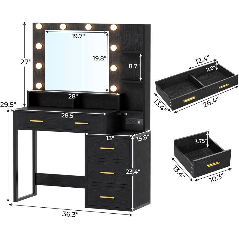 Ensemble coiffeuse avec miroir Malaisia, Noir