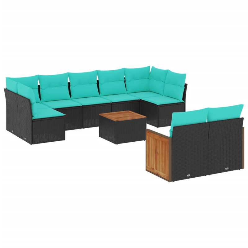  Ensemble de canapé de patio 10 pièces avec coussins en rotin de polyester noir