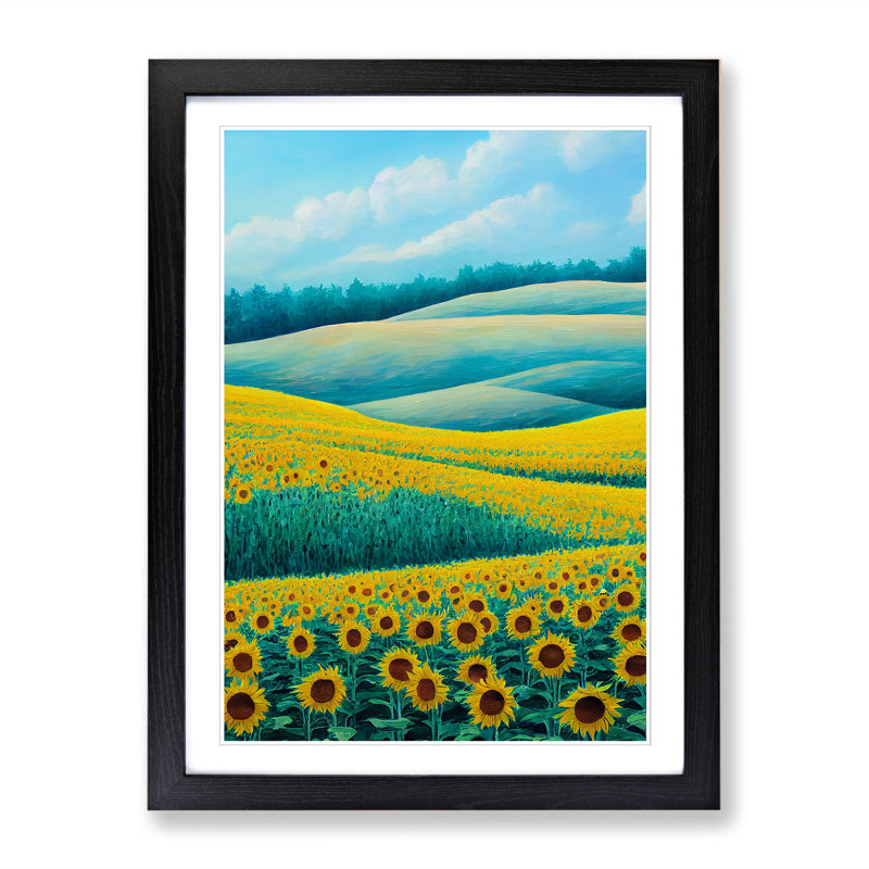 Sunflower Field - Framed Print, Black, 64cm H x 25cm W x 2cm D
