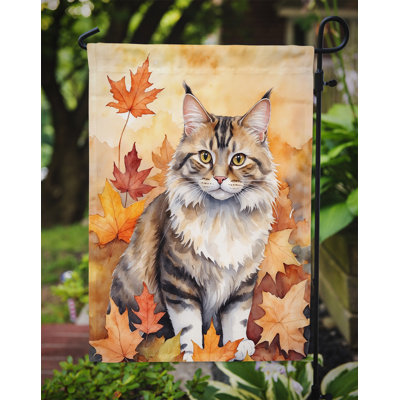 Chat en feuilles d'automne drapeau de jardin