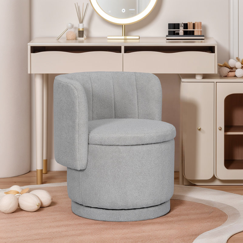 Upholstered Barrel Chair,Modern Swivel Accent Chair With Storage Space, Gray Boucle