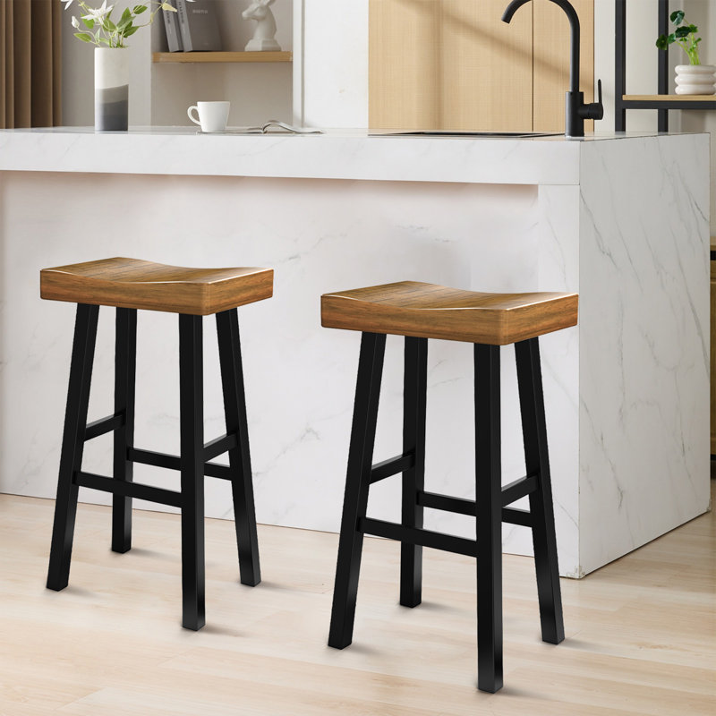 Tabouret de comptoir en bois massif 24 "/ 31" sans dossier avec repose-pieds, Noir, noir, noir, noir