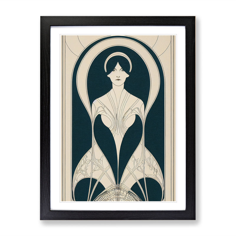 XV1022-5307X Woman Nouveau - Single Picture Frame Print, Black, 64cm H x 46cm W x 2cm D