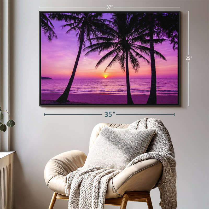 Impression sur toile de palmiers mauves, H 25 po x l 37 po