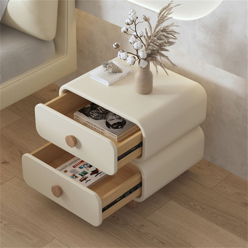 Modern Nightstand with 2 Sliding Drawers, Minimalist Wooden Bedside Table with Microfiber Leather, Small Storage for Bedroom