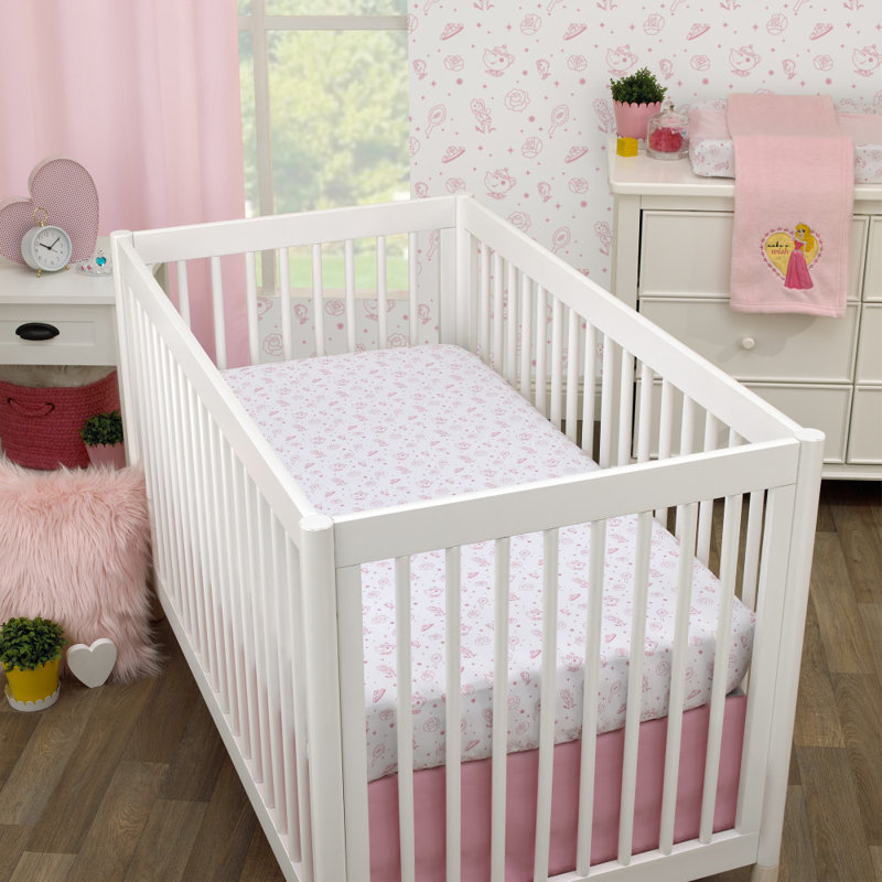White and Pink Princess Print Toddler Crib Sheet