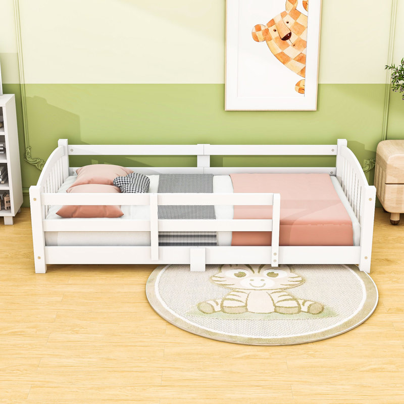 Lit en bois avec garde-corps, Lit simple, Blanc