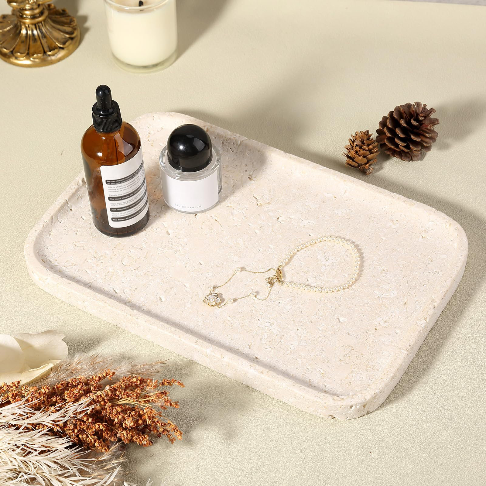 Latitude Run® Marble Vanity Tray, Marble Bathroom Tray Countertop ...
