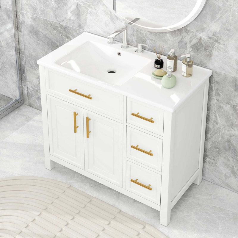 36" Bathroom Vanity With Sink Top, Off White