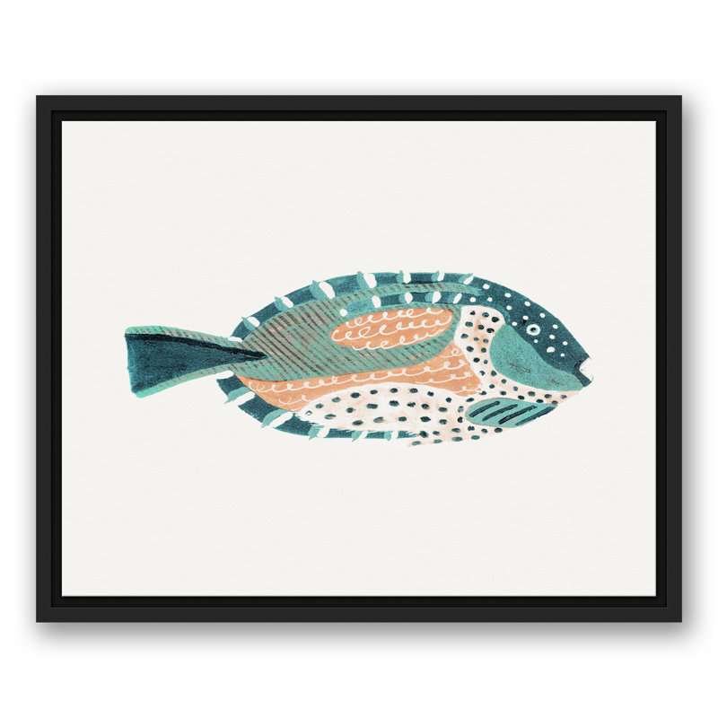 " Patterened Fish ", 17.75" H x 21.75" W x 1.75" D, Black Floater Framed