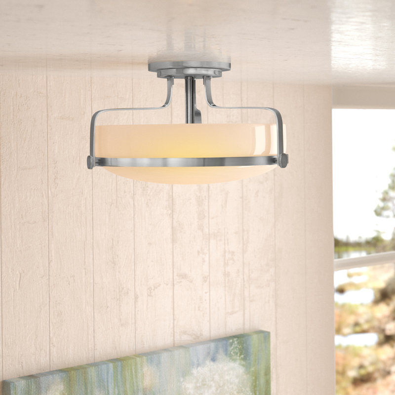 Harper Three Light 18" Retro Bowl Semi-Flush Mount Ceiling Light, Brushed Nickel, Incandescent