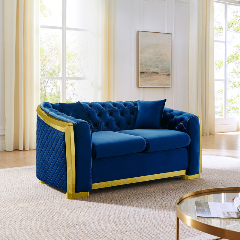 Coussin luxueux capitonné de style Mid-Century 62 po Ashville Luxury, Marine